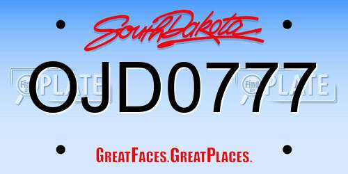 OJD0777 South Dakota License Plate