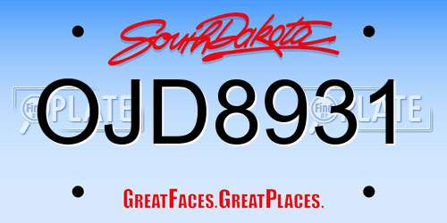 OJD8931 South Dakota License Plate