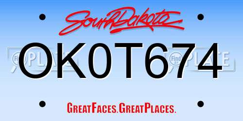 OK0T674 South Dakota License Plate