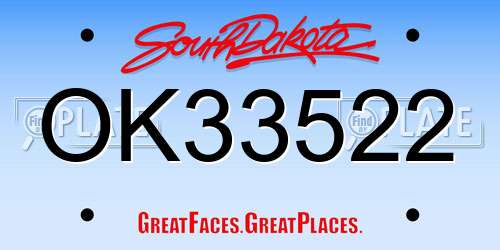 OK33522 South Dakota License Plate