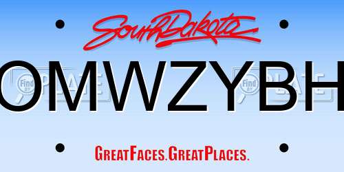 OMWZYBH South Dakota License Plate