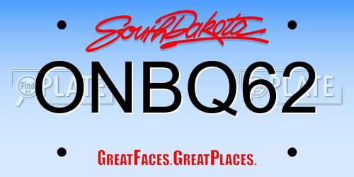 ONBQ62 South Dakota License Plate