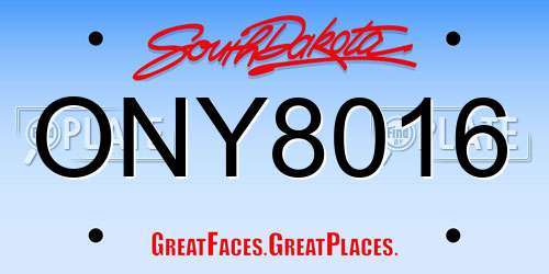 ONY8016 South Dakota License Plate