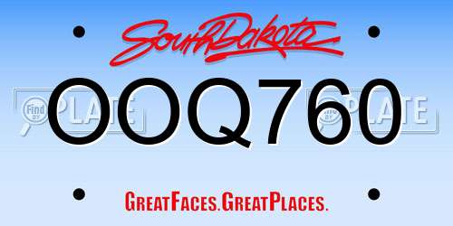 OOQ760 South Dakota License Plate