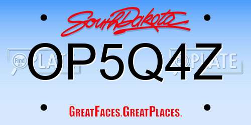 OP5Q4Z South Dakota License Plate