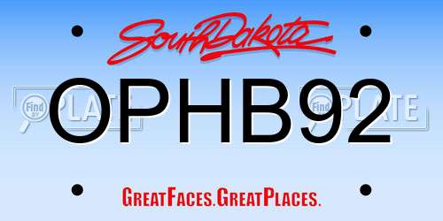 OPHB92 South Dakota License Plate