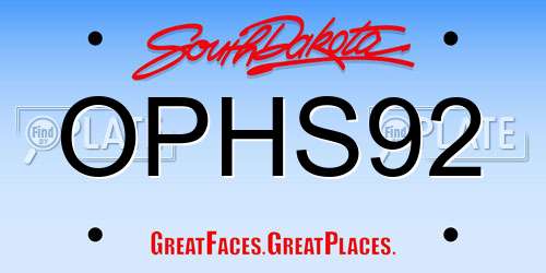 OPHS92 South Dakota License Plate