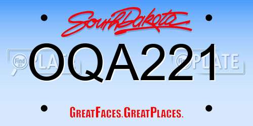 OQA221 South Dakota License Plate