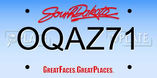 OQAZ71 South Dakota License Plate