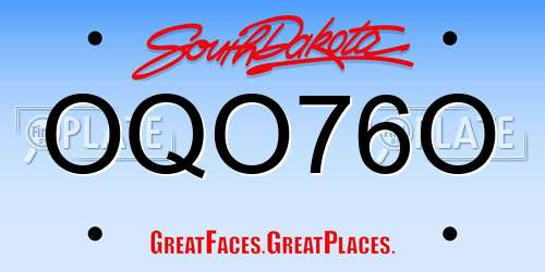OQO76O South Dakota License Plate