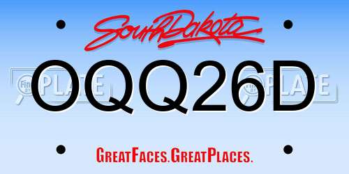 OQQ26D South Dakota License Plate