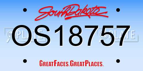 OS18757 South Dakota License Plate