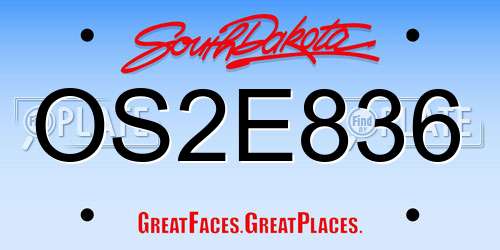 OS2E836 South Dakota License Plate