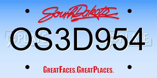 OS3D954 South Dakota License Plate