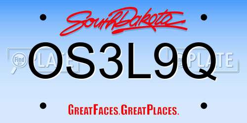 OS3L9Q South Dakota License Plate