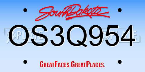 OS3Q954 South Dakota License Plate