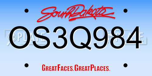 OS3Q984 South Dakota License Plate