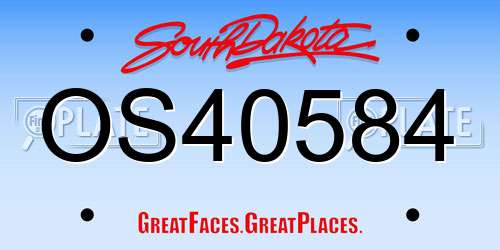 OS40584 South Dakota License Plate