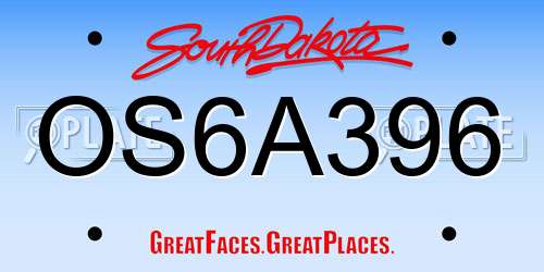 OS6A396 South Dakota License Plate