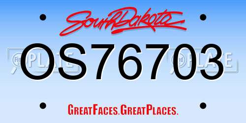 OS76703 South Dakota License Plate