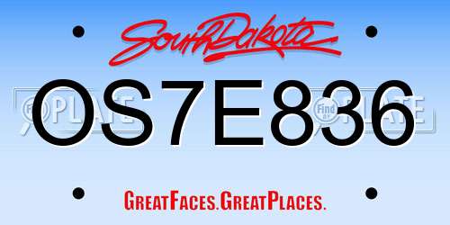 OS7E836 South Dakota License Plate