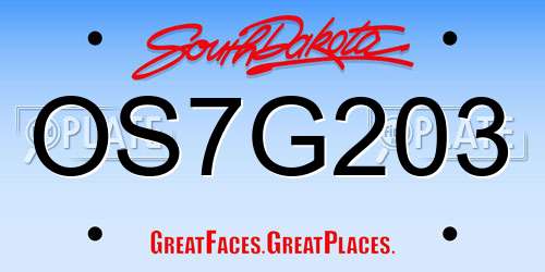 OS7G203 South Dakota License Plate