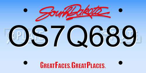 OS7Q689 South Dakota License Plate