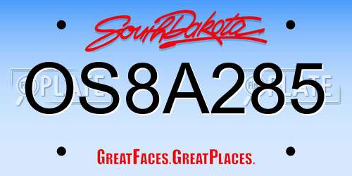 OS8A285 South Dakota License Plate