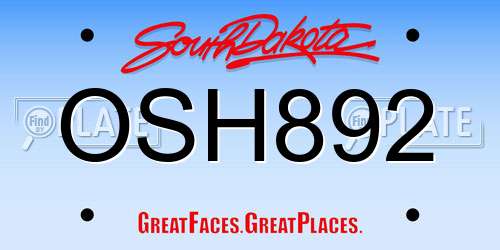 OSH892 South Dakota License Plate