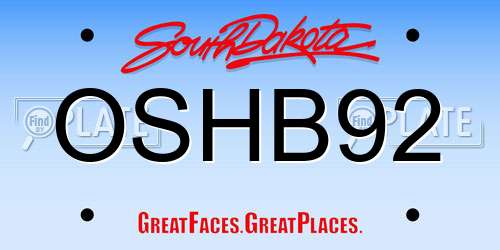 OSHB92 South Dakota License Plate