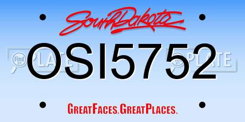 OSI5752 South Dakota License Plate