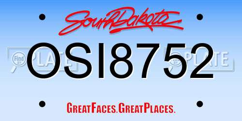 OSI8752 South Dakota License Plate