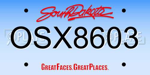 OSX8603 South Dakota License Plate