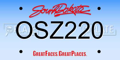 OSZ220 South Dakota License Plate
