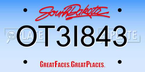 OT3I843 South Dakota License Plate