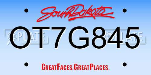 OT7G845 South Dakota License Plate