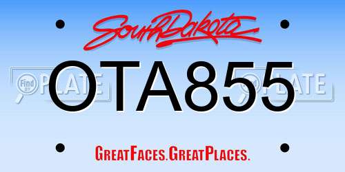 OTA855 South Dakota License Plate