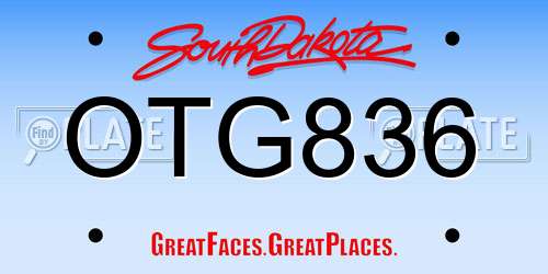 OTG836 South Dakota License Plate