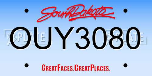 OUY3080 South Dakota License Plate