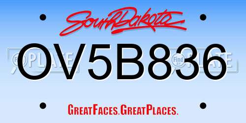 OV5B836 South Dakota License Plate