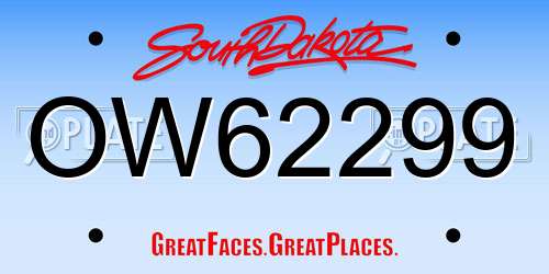 OW62299 South Dakota License Plate