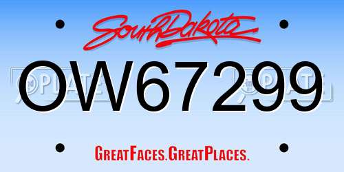 OW67299 South Dakota License Plate