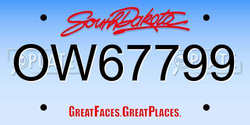 OW67799 South Dakota License Plate