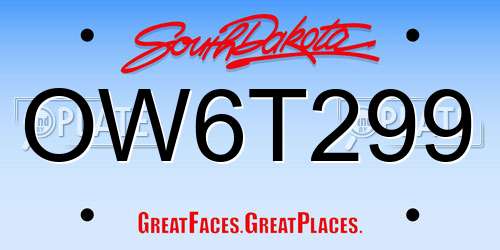 OW6T299 South Dakota License Plate