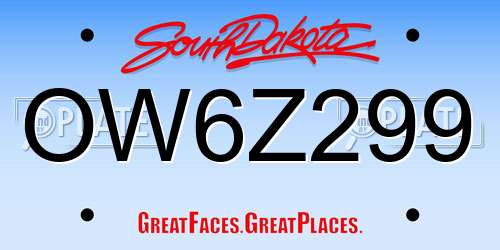 OW6Z299 South Dakota License Plate