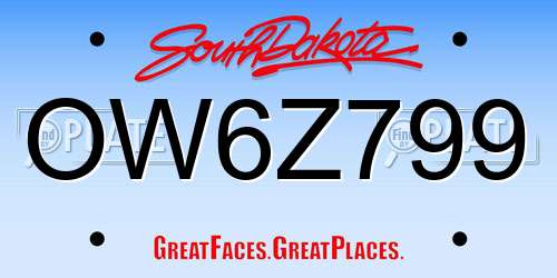 OW6Z799 South Dakota License Plate