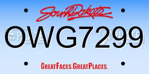 OWG7299 South Dakota License Plate
