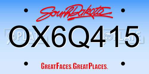 OX6Q415 South Dakota License Plate