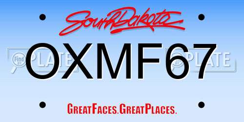 OXMF67 South Dakota License Plate