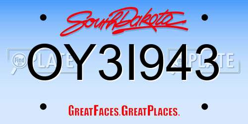 OY3I943 South Dakota License Plate